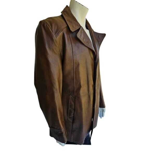 Vintage Reed Sportswear Leather Car Coat Men’s 42 Brown Button Overcoat Jacket - Picture 4 of 15